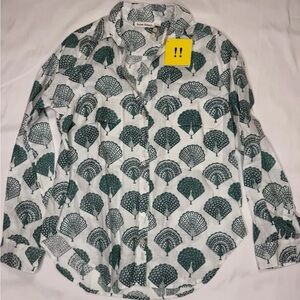Roller Rabbit 100% Linen Buttondown Shirt Size XS Peacocks Guy Shirt New w/ Tag